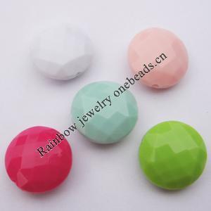 Solid Acrylic Beads, Faceted Flat Round Mix color 17x9mm hole=2mm Sold by Bag