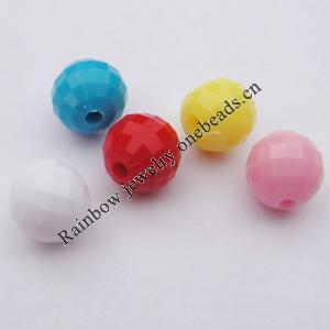 Solid Acrylic Beads, Faceted Round Mix color 8mm hole=2mm Sold by Bag