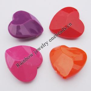 Solid Acrylic Beads, Faceted Heart Mix color 29x21mm hole=2mm Sold by Bag