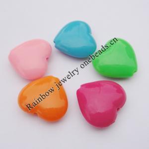 Solid Acrylic Beads, Heart Mix color 20x24mm hole=3mm Sold by Bag