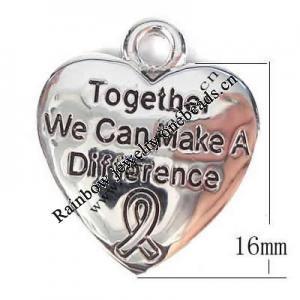 Zicn Alloy Jewelry Findings Pendant Lead-free Heart 19x16mm Sold by PC