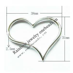 Zinc Alloy Jewelry Pendant/Drop, Lead-free Hollow Heart, 31x38x2.5mm, Sold by PC