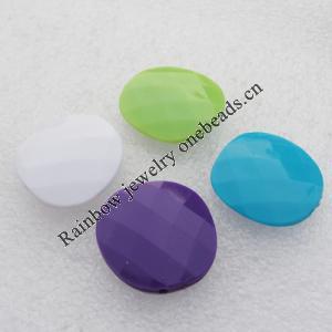 Solid Acrylic Beads, Faceted Flat Oval Mix color 23mm hole=1.5mm Sold by Bag