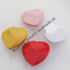 Solid Acrylic Beads, Faceted Heart Mix color 30mm hole=2mm Sold by Bag