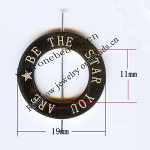Zinc Alloy Jewelry finding Pendant/Charm, Nickel-free & Lead-free, Donut 19mm in diameter 11mm in inner diameter, Sold by PC