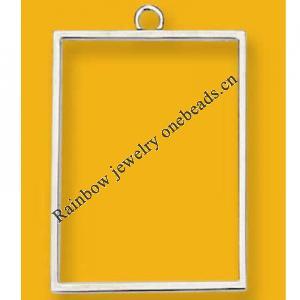 Pendant Lead-Free Zinc Alloy Jewelry Findings Rectangular Platina plated 40x30mm Sold by Bag