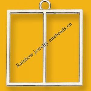 Pendant Lead-Free Zinc Alloy Jewelry Findings Square Platina plated 30x30mm Sold by Bag