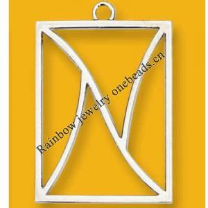 Pendant Lead-Free Zinc Alloy Jewelry Findings Rectangular Platina plated 40x30mm Sold by Bag