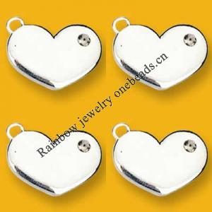 Pendant Lead-Free Zinc Alloy Jewelry Findings Heart Platina plated 14x20mm Sold by Bag