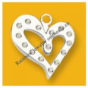 Pendant Lead-Free Zinc Alloy Jewelry Findings Heart Platina plated 25x25mm Sold by Bag