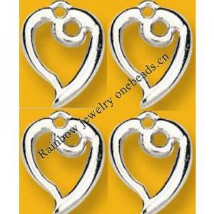 Pendant Lead-Free Zinc Alloy Jewelry Findings Heart Platina plated 15x12mm Sold by Bag