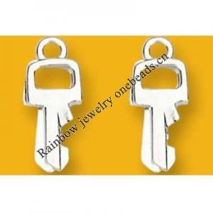 Pendant Lead-Free Zinc Alloy Jewelry Findings Key Platina plated 18x9mm Sold by Bag