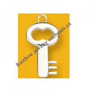 Pendant Lead-Free Zinc Alloy Jewelry Findings Key Platina plated 20x12mm Sold by Bag