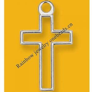 Pendant Lead-Free Zinc Alloy Jewelry Findings Cross Platina plated 32x32mm Sold by Bag