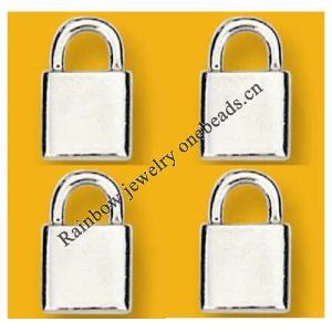 Pendant Lead-Free Zinc Alloy Jewelry Findings Lock Platina plated 14x9mm Sold by Bag