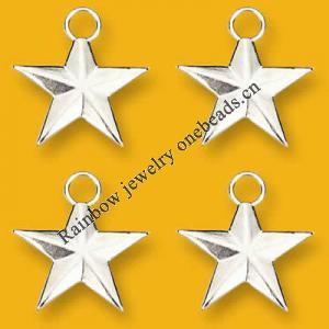 Pendant Lead-Free Zinc Alloy Jewelry Findings Star Platina plated 18x23mm Sold by Bag