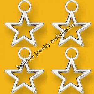 Pendant Lead-Free Zinc Alloy Jewelry Findings Star Platina plated 14x14mm Sold by Bag