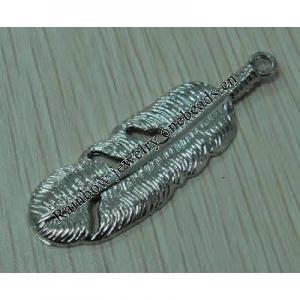 Pendant Lead-Free Zinc Alloy Jewelry Findings Feathers Platina plated 54x13mm Sold by Bag