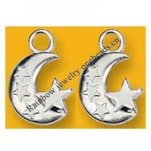 Pendant Lead-Free Zinc Alloy Jewelry Findings Moon With Star Platina plated 30x30mm Sold by Bag