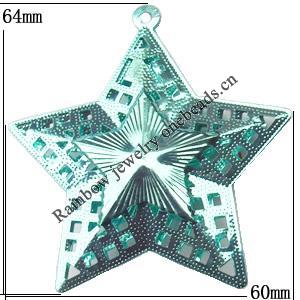 Iron Jewelry finding Pendant Lead-free, Star 60x64mm, Sold by Bag