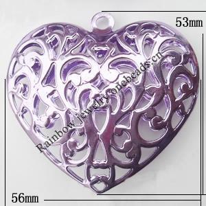 Iron Jewelry finding Pendant Lead-free, Heart 56x53mm, Sold by Bag