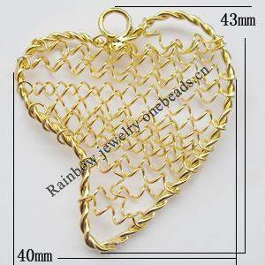 Iron Thread Component Handmade Lead-free, Heart 40x43mm, Sold by Bag