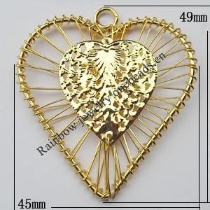 Iron Thread Component Handmade Lead-free, Heart 45x49mm, Sold by Bag