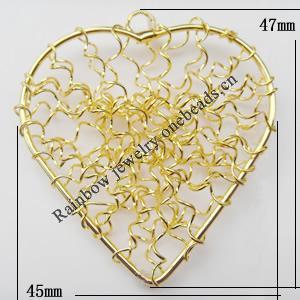 Iron Thread Component Handmade Lead-free, Heart 45x47mm, Sold by Bag