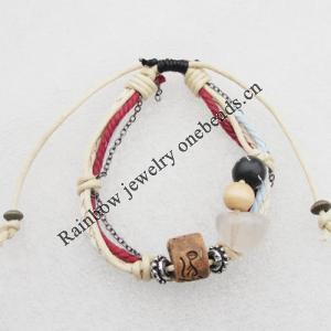 7.1 Inch Cowhide (Cowskin) with Jewelry Beads Bracelet Sold by Group