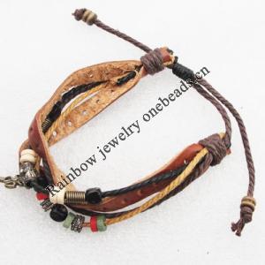 7.1 Inch Cowhide (Cowskin) with Jewelry Beads Bracelet Sold by Group