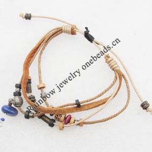 7.1 Inch Cowhide (Cowskin) with Jewelry Beads Bracelet Sold by Group