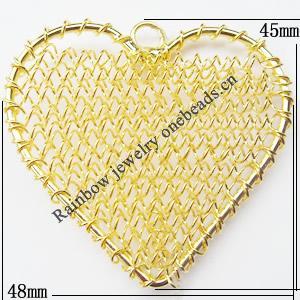 Iron Thread Component Handmade Lead-free, Heart 48x45mm, Sold by Bag