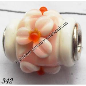 Lampwork Glass Plating Nickel-Color Core Beads with flower Tube 18x16mm Hole=4.5mm Sold by Bag
