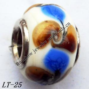 Lampwork Glass Plating Nickel-Color Core Beads  15x10mm Hole=4.5mm Sold by Bag