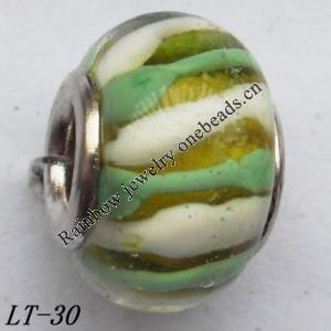 Lampwork Glass Plating Nickel-Color Core Beads  15x10mm Hole=4.5mm Sold by Bag