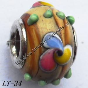 Lampwork Glass Plating Nickel-Color Core Beads  15x11mm Hole=4.5mm Sold by Bag