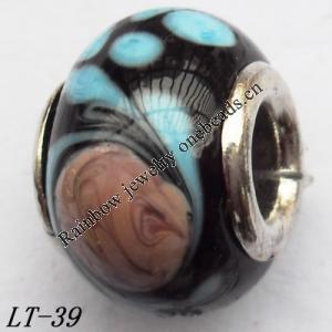 Lampwork Glass Plating Nickel-Color Core Beads  10x14mm Hole=4.5mm Sold by Bag