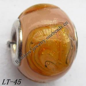 Lampwork Glass Plating Nickel-Color Core Beads  12x15mm Hole=4.5mm Sold by Bag