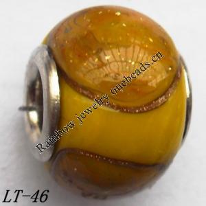 Lampwork Glass Plating Nickel-Color Core Beads  12x15mm Hole=4.5mm Sold by Bag