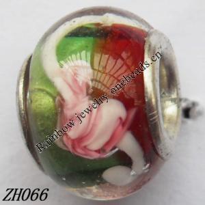 Lampwork Glass Plating Nickel-Color Core Beads  9x13mm Hole=4.5mm Sold by Bag