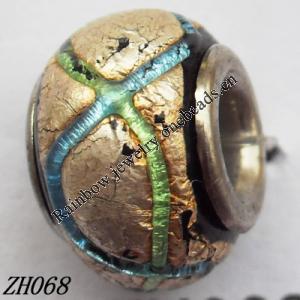 Lampwork Glass Plating Nickel-Color Core Beads  Goldfoil 9x13mm Hole=4.5mm Sold by Bag