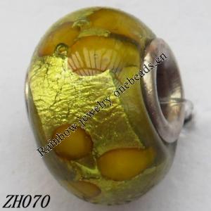 Lampwork Glass Plating Nickel-Color Core Beads  Goldfoil 9x13mm Hole=4.5mm Sold by Bag