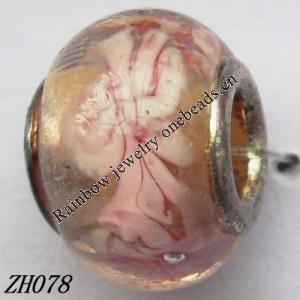 Lampwork Glass Plating Nickel-Color Core Beads  9x13mm Hole=4.5mm Sold by Bag