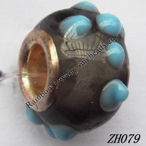 Lampwork Glass Plating Nickel-Color Core Beads  9x13mm Hole=4.5mm Sold by Bag