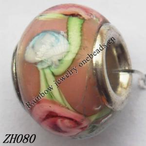 Lampwork Glass Plating Nickel-Color Core Beads  9x13mm Hole=4.5mm Sold by Bag