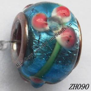 Lampwork Glass Plating Nickel-Color Core Beads  9x13mm Hole=4.5mm Sold by Bag