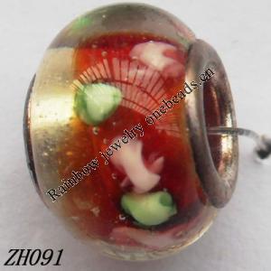 Lampwork Glass Plating Nickel-Color Core Beads  9x13mm Hole=4.5mm Sold by Bag