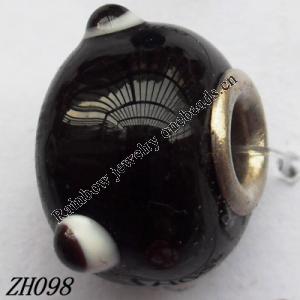 Lampwork Glass Plating Nickel-Color Core Beads  9x13mm Hole=4.5mm Sold by Bag