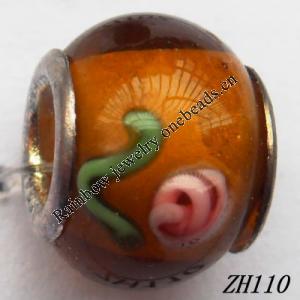 Lampwork Glass Plating Nickel-Color Core Beads  9x13mm Hole=4.5mm Sold by Bag