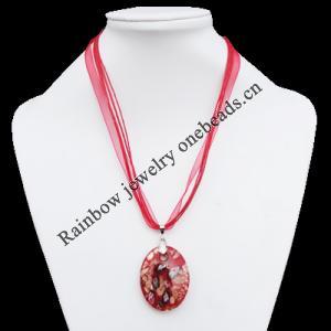 17-inch Lampwork Necklace, Wax Cord & Organza Ribbon Transparent & Iron Clasp Hasp & Lampwork Pendant Sold by Group